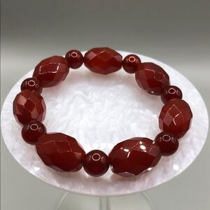 Kalifano Faceted Polished Carnelian Stone Beads Elastic Stretch Bracelet Boho